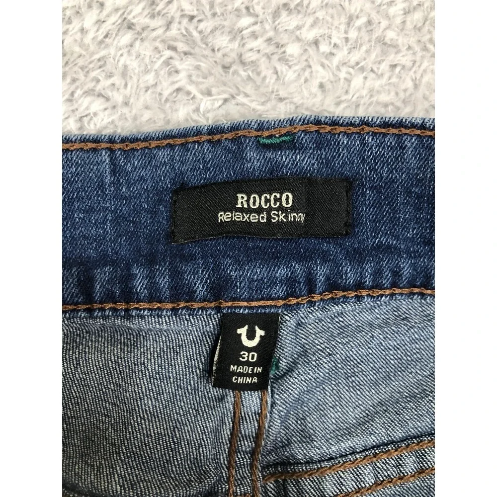 True Religion Jeans Mens 30x31 Rocco Relaxed Skinny Blue Denim Low Rise